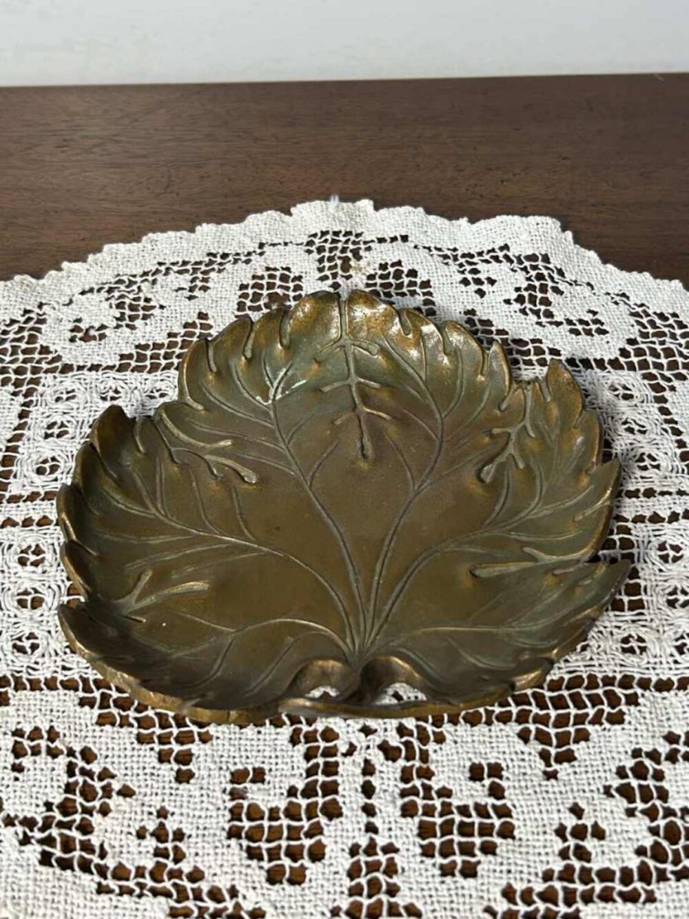 Vintage bronze leaf trinket tray
